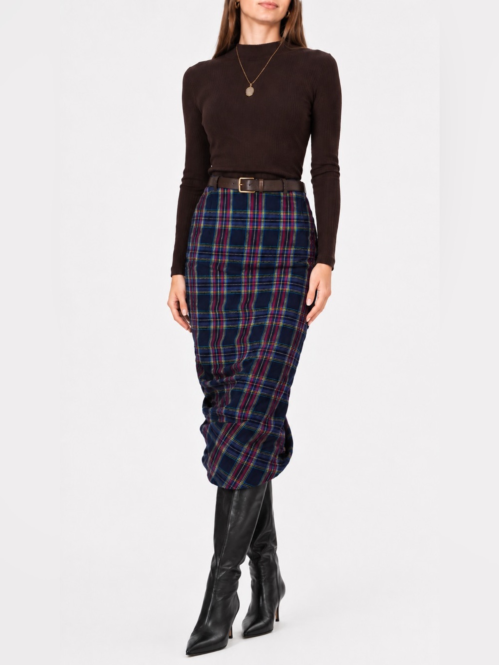 Zara Plaid Tartan Bubble Hem Midi Pencil Skirt Size Medium - Picture 2 of 10
